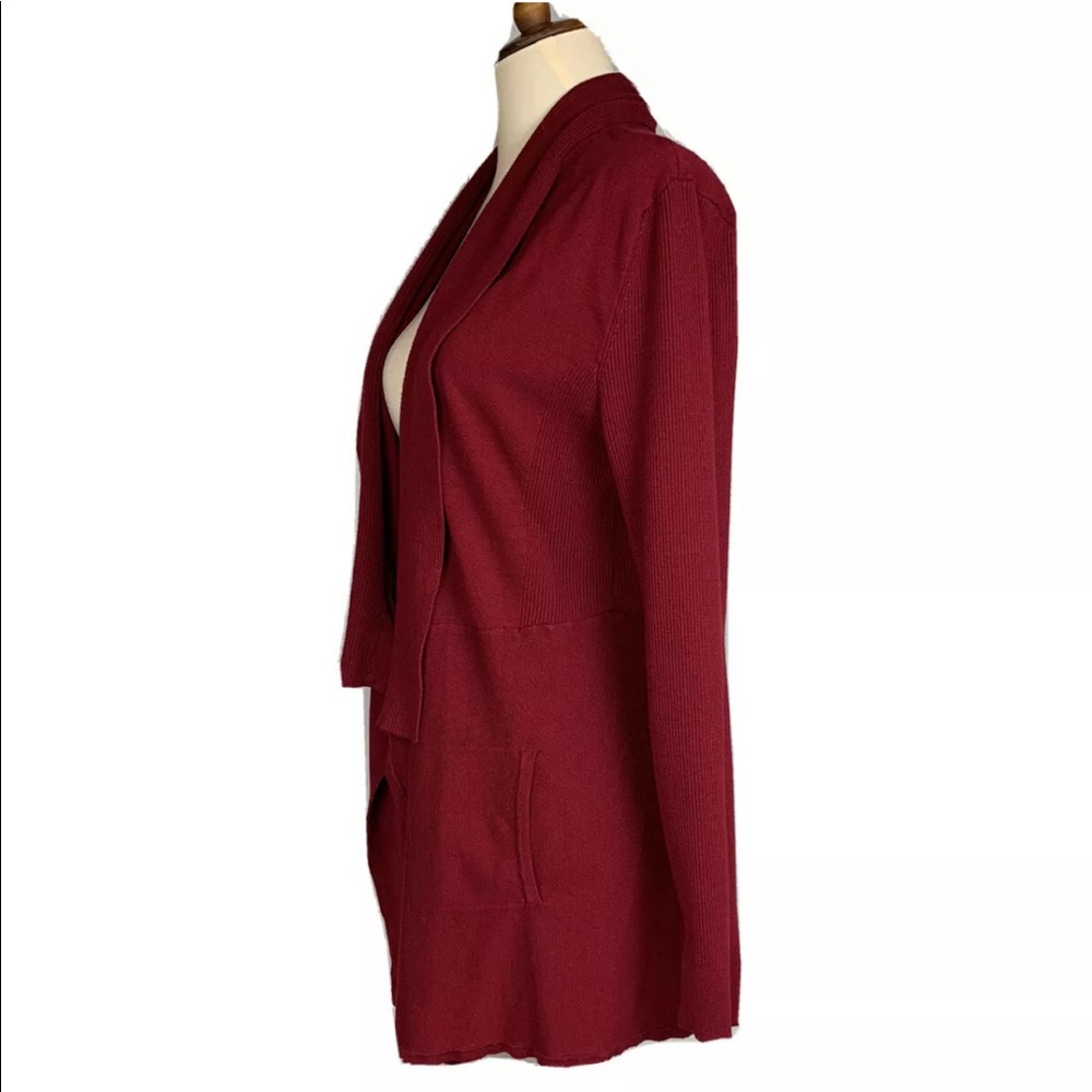 WHBM Red Cardigan Open Front Waterfall Pockets L - Picture 2 of 12
